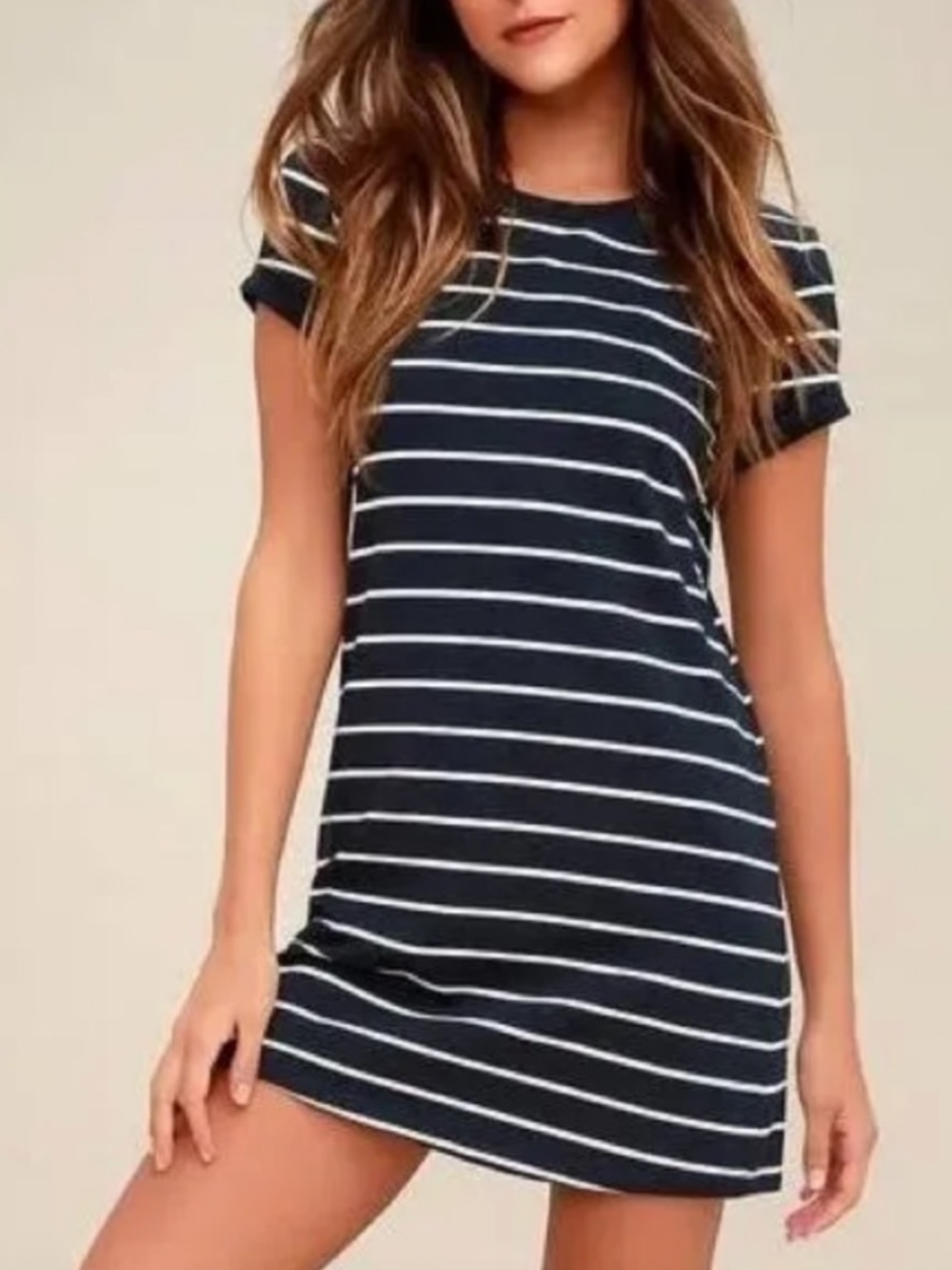 Two Lulu’s Blue and White Striped Mini Shirt Dresses